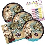 Pirate's Map Happy Birthday Theme Plates and Napkins Serves 16 With Birthday Candles