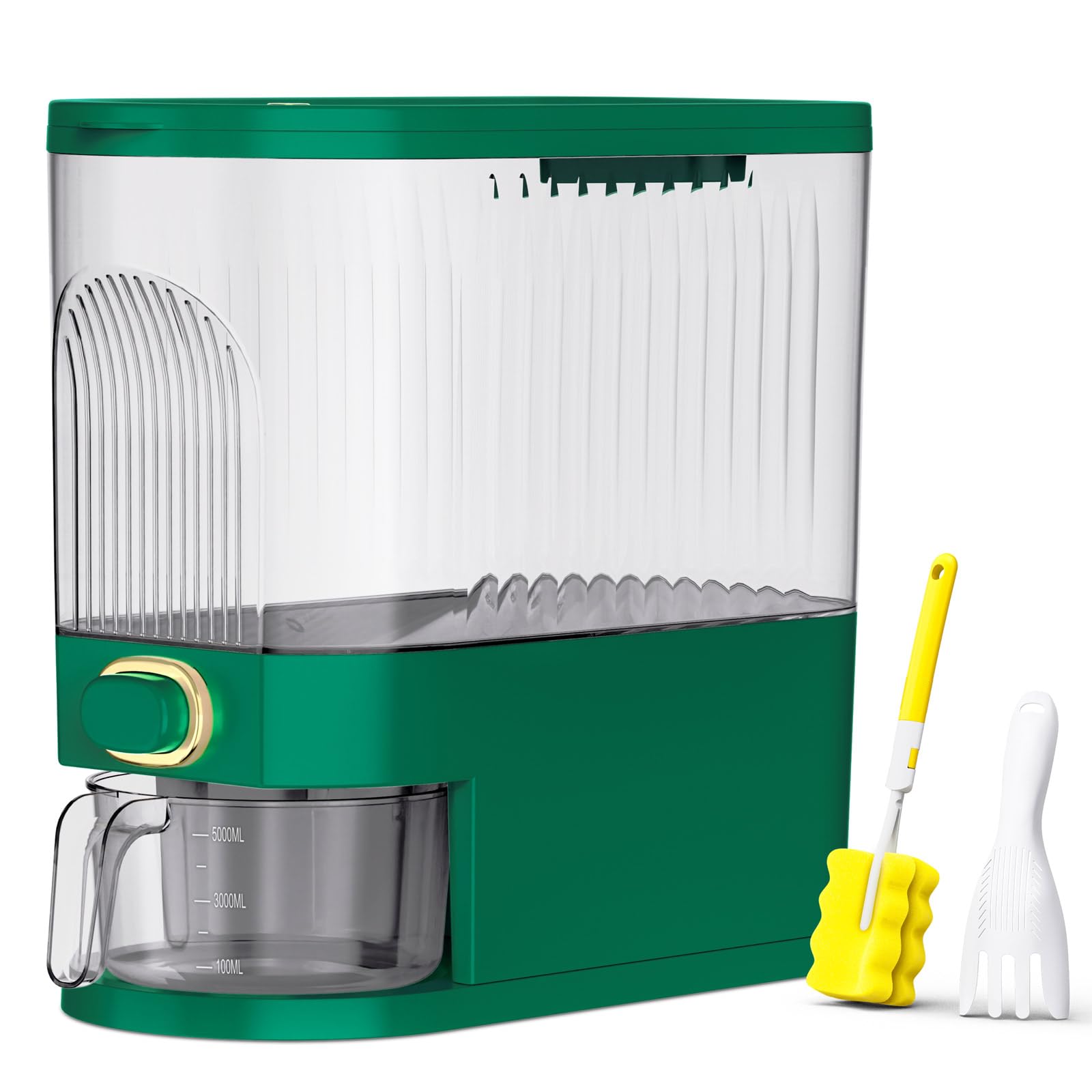 Photo 1 of Rice Dispenser, 11Lbs-12Lbs Rice Container with Measuring Cup, Upgraded Lid Time Dials & Built-in Fresh Box Rice Container Storage for Home Kitchen Pantry Stores Rice - Green Capacity 11Lbs-12Lbs