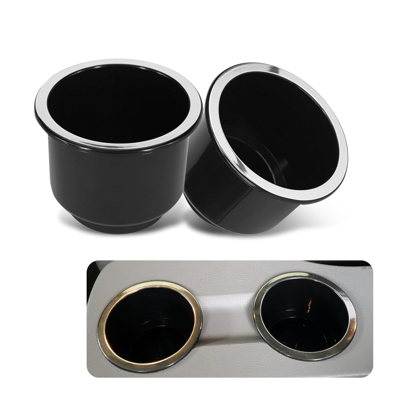 Photo 1 of ijuicy 2 PCS Car Cup Holder Insert, Plastic Large Capacity Boat Cup Holders, Universal Cup Holder Replacement Accessories, Suitable for 3.74" to 4.1" Cup Base (Black)