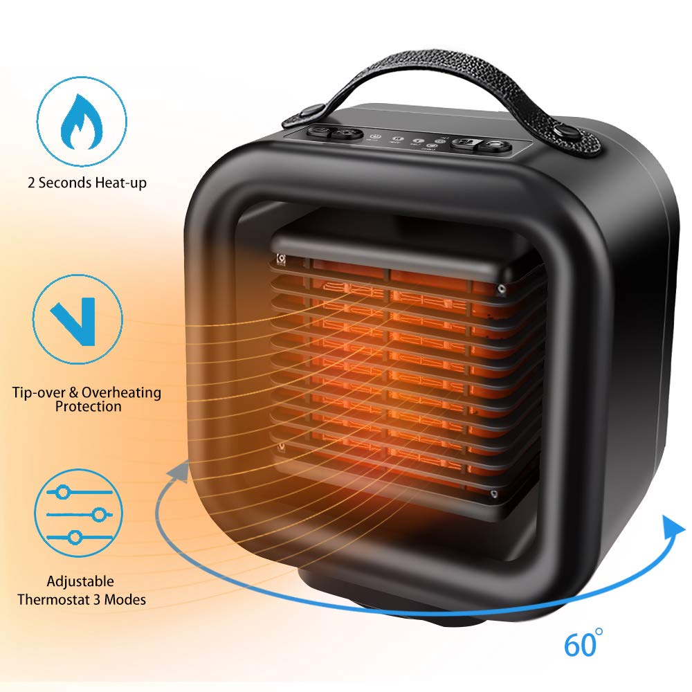 Ceramic Space Heater,VPKID Portable Warming Fan with Adjustable Thermostat & Carrying Handle,Quiet Oscillating PTC Heater with Tip-Over and Overheating Protection
