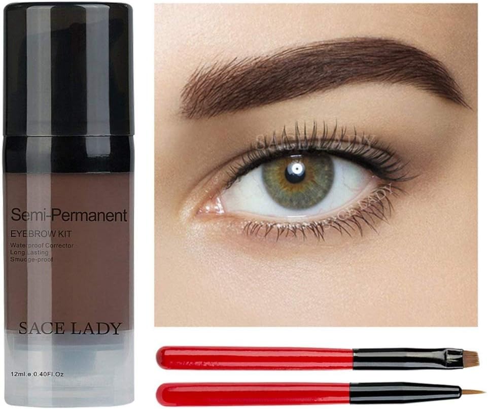 Eyebrow Gel Brow Dye Paint Liquid with 2 Brushes, Aesy Waterproof Make Up Pomade Brush Set Black Eyebrow Stamp Enhancer Pencil Kit Wax Cosmetic (Dark Brown)