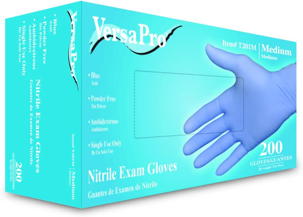 VersaPro N201M Nitrile Exam Gloves, Powder Free, Medium, 200/Box