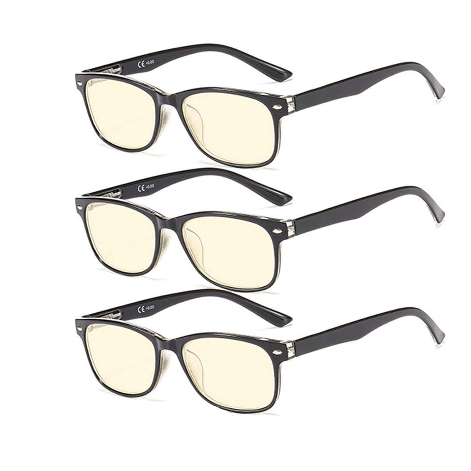 Suertree 3 Pack 90% Anti-Blue Computer Reading Glasses, Blue Light Filter Eye Glasses Blocking UV Computer Glasses Visual Aided Glasses Female Male Reading Glasses Black 2.0 T80