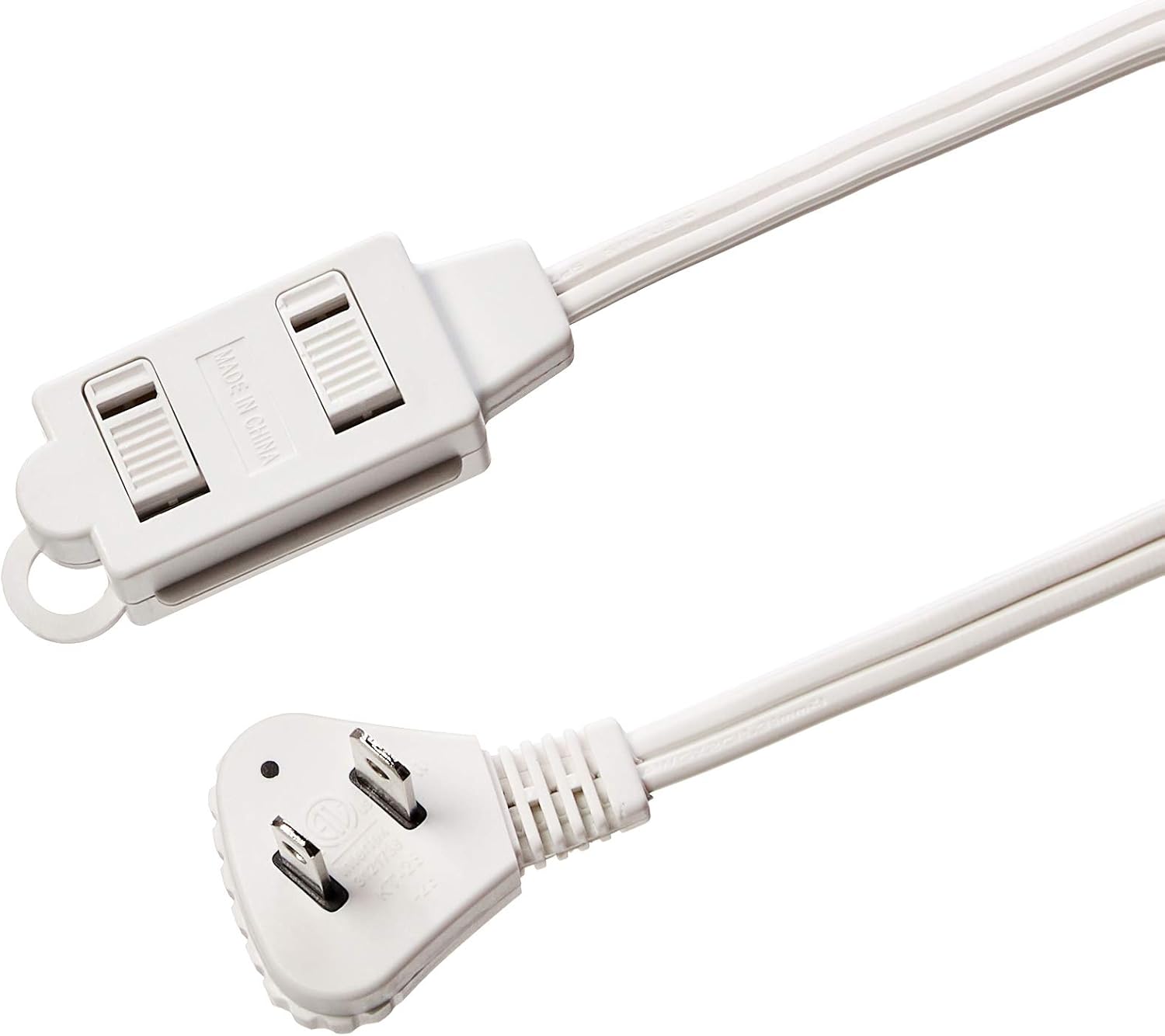 Basics Indoor 2 Prong Extension Power Cord Strip - Flat Plug, 6 Foot, Pack of 2, White - - 