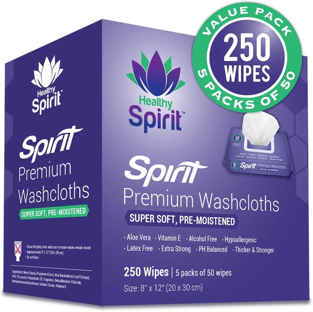 Healthy Spirit Disposable Washcloths 250 Count - Adult Wipes Extra Large, Adult Wipes for Incontinence & Cleansing, 8"x12", 250 Count, White: Health & Personal Care