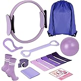 HAKELPOK Pilates Kit for Home Workouts for Women-12-Piece Equipment Set with Ring,Yoga Ball,5 Resistance Bands,Figure-8 Band,Arm Stretcher,Grippy Socks,Storage Bag for Toning,Strength & Flexibility