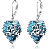 SILBAZ Turquoise Celtic Knot Earrings Sterling Silver Love Node Earrings Irish Celtic Dangles Drop Earrings Jewelry Gifts for Women