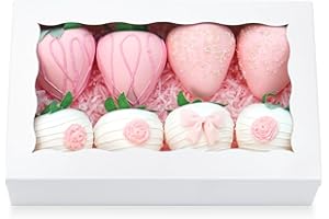 JOHOPACK 20pcs 8x5x2 Inch Cookie Boxes Bakery Boxes with window Chocolate Covered Strawberries Box Treat Box for Macaroon Dessert Pastry Muffins