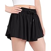 KEREDA Girls Flowy Shorts,Butterfly Shorts for Teen Girls with Spandex Liner 2-in-1 Kids Preppy Athletic Clothes
