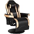 Modern-Depo Video Gaming Recliner Chair, Ergonomic High Back Swivel Reclining Chair with Cupholder, Headrest, Lumbar Support, Adjustable Backrest and Footrest, Black Gold