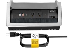 10FT Conference Table Power Hub, Outlet Multimedia Connectivity Box with 1 HDMI + 1 RJ45 + 20W USB C + 2 USB A + 2 AC Outlets