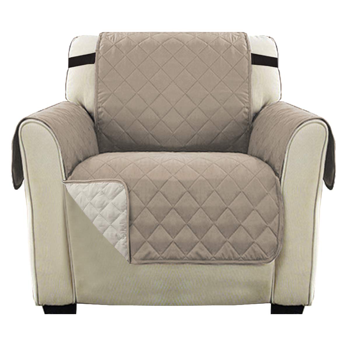 H.Versailtex Sofa Protector for Pets, Water Resistant Sofa Slipcover 1 Seater for Kids, Machine Washable Quilted Couch Covers with Adjustable Elastic Straps(Sand/Beige)