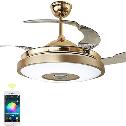 Modern Ceiling Fan Light With 4 Abs Retractable Blade Colorful Led