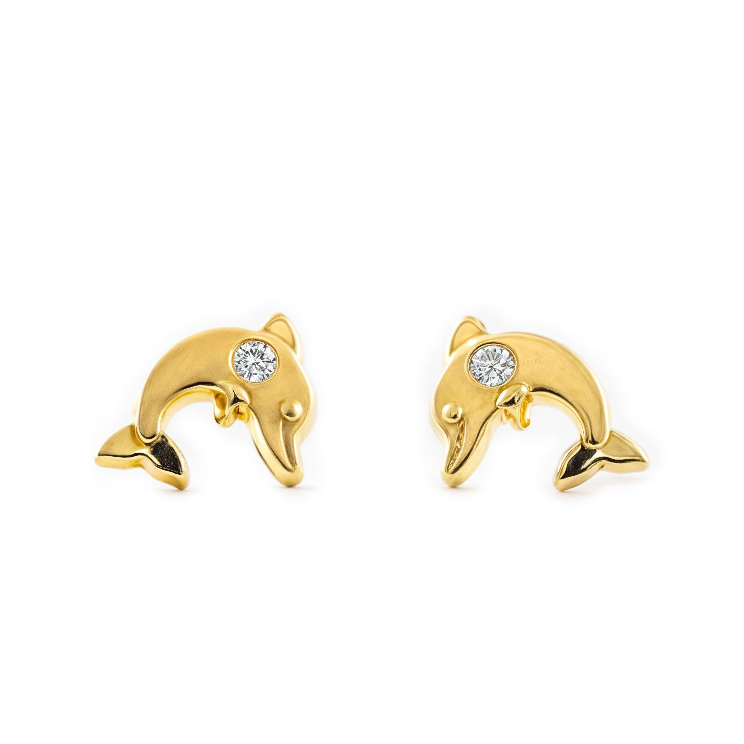 9ct Yellow Gold dolphin Children's Earrings