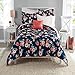 8 Piece Navy Blue Pink Garden Flowers Theme Comforter Full Set, Elegant All Over Boho Chic Bohemian Floral Print, Stylish Stripes Design Reversible Bedding, Bright Colors Blush Coral, For Girls/Teens