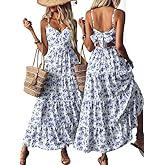 Narecte Women Summer Beach Dresses Maxi Dress Spaghetti Strap Flowy Casual Dress Bohemian Dresses for Vacation & Holiday