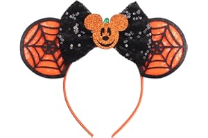 RAZKO Minnie Ears Headband in Halloween-Spider, Rose Gold, Iridescent & Silver Blue Rainbow Mouse Ears, One Size Fits All