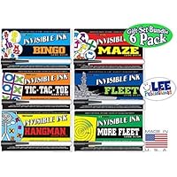 Invisible Ink: Yes & Know Game Books "Bingo", "Tic-Tac-Toe", "Hangman", "Maze", "Fleet" & "More Fleet" Activity Books Gift Set Bundle - 6 Pack