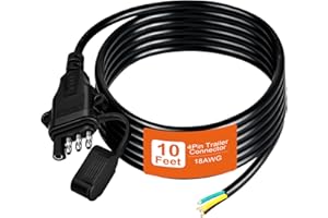 GUBRDFRSOD 18AWG 10FT 4 Pin Trailer Connector, 4 Pin Trailer Wiring Harness Copper 4 Wire Trailer Wire with Jacketed 4 Way Flat Trailer Connecto, 4 Wire Trailer Wiring Kit, 4 Way Trailer Plugs with Dust Cover