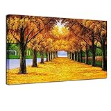 Pyradecor Large Orange Trees Giclee Canvas Prints Wall Art Paintings Pictures for Living Room Bedroom Home Office Decor - Far Seeing Modern Stretched and Framed Autumn Forest Landscape Artwork