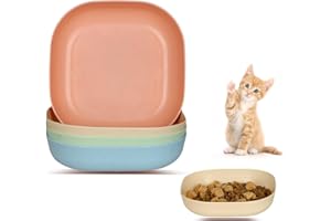 HMDZMR Cat Food Bowl Set, 6 inch Wide Shallow Cat Bowl for Relief Whisker Fatigue,Small Flat Cats Dish, Shallow Pet Feeding Dish or Plate for Kittens and Small Dogs (4Pcs)
