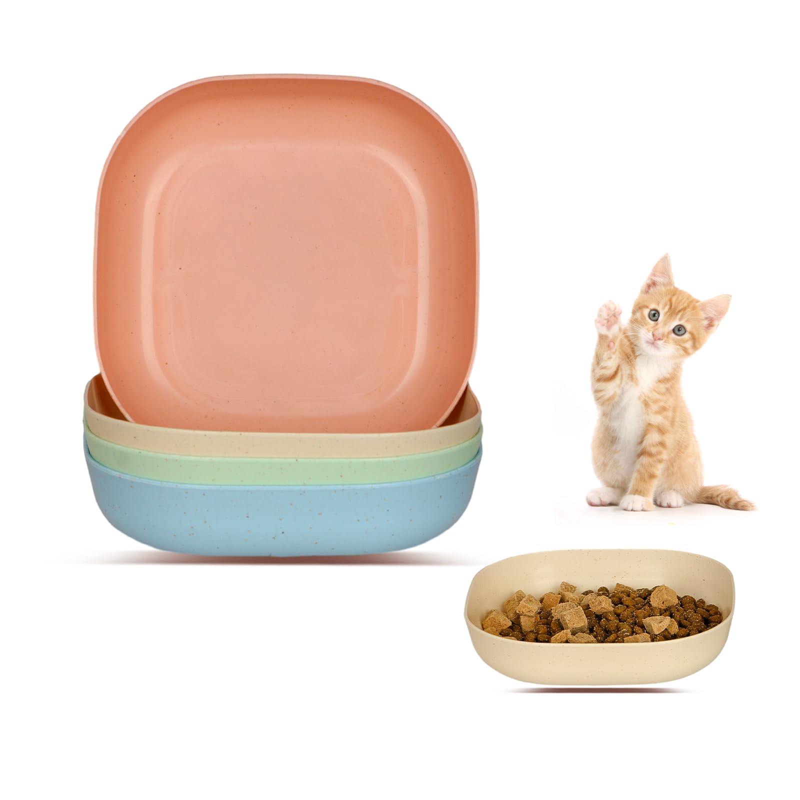 Photo 1 of HMDZMR Cat Food Bowl Set, 6 inch Wide Shallow Cat Bowl for Relief Whisker Fatigue,Small Flat Cat Dish, Shallow Pet Feeding Dish or Plate for Cats and Small Dogs (4Pcs)