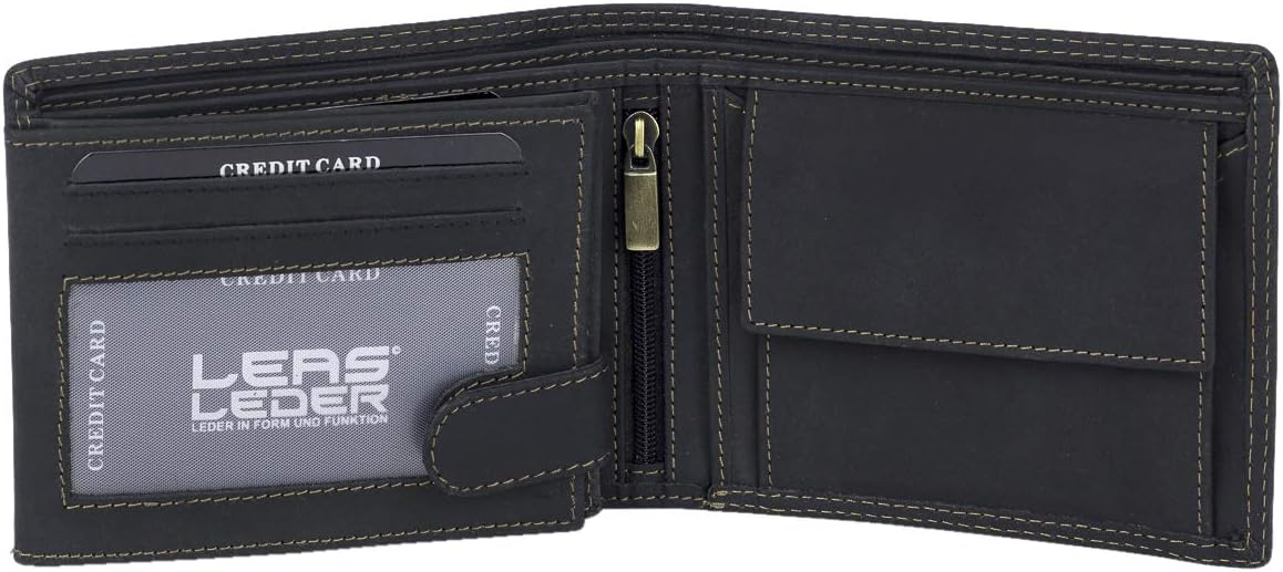 Mens Wallet with RFID Safety foil Against Data Theft Vintage Style LEAS MCL, Genuine Leather, Black