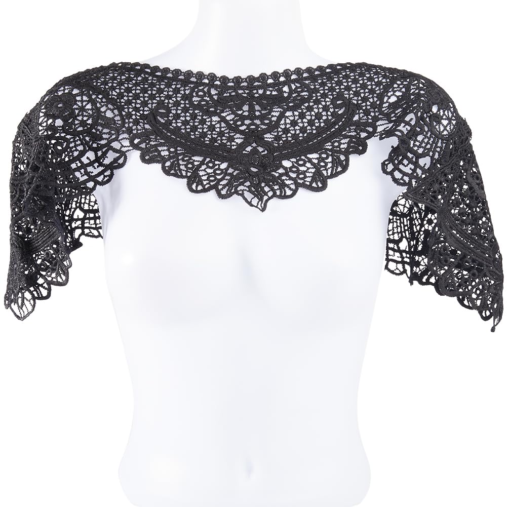 GORGECRAFT 30.3x11 Inch Embroidered Lace Neckline Neck Collar Floral Lace False Collar Detachable Neckline Trim Black Hollow Out Clothes Applique for Women Sewing Craft Supplies Garment Accessories