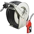 VEVOR Fuel Hose Reel, 1" x 50', Extra Long Retractable Diesel Hose Reel, Heavy-Duty Carbon Steel Construction with Automatic Fuel Nozzle, NBR Rubber Hose for Aircraft Ship Vehicle Tank Truck, 300 PSI