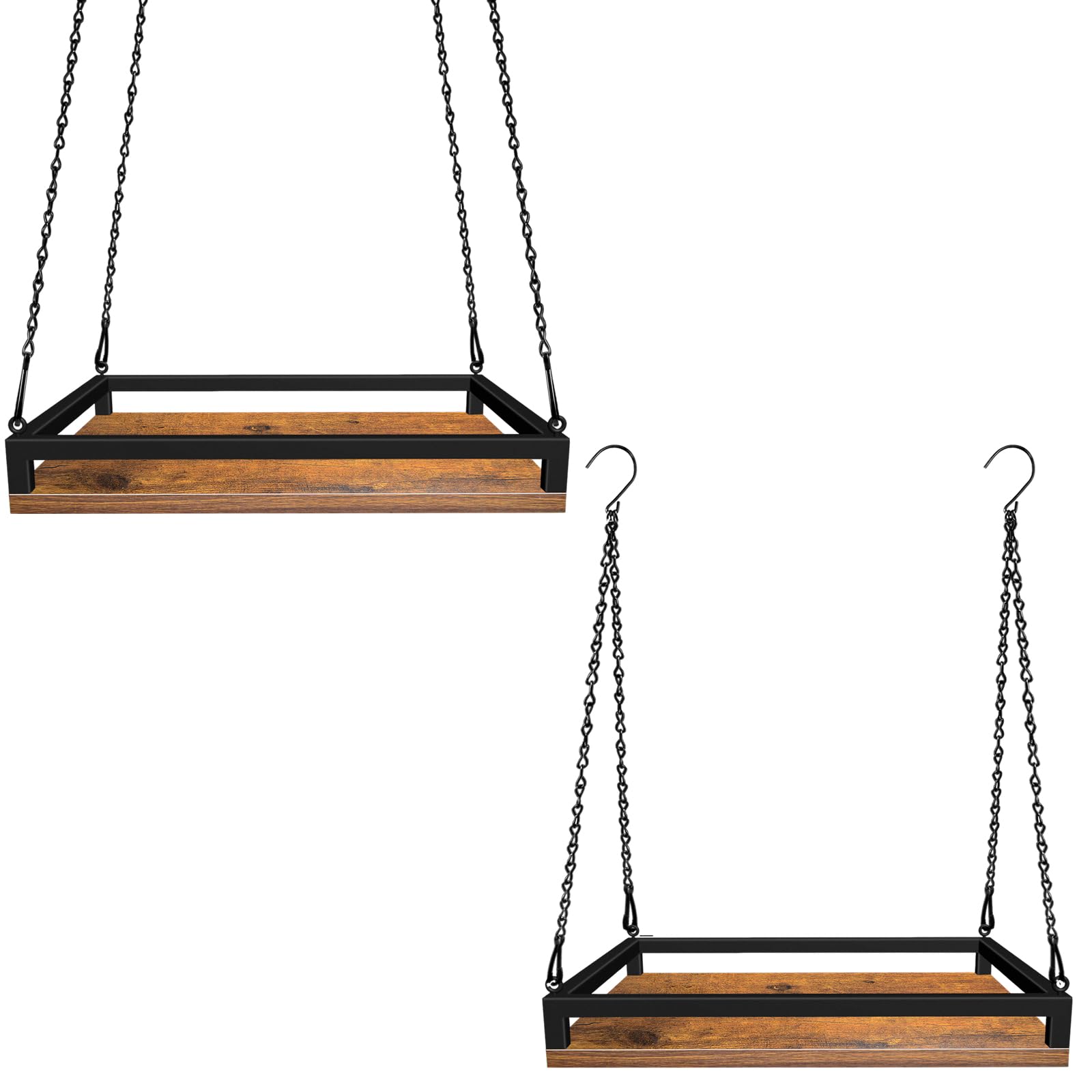 Photo 1 of Plant Hanger Indoor, 2 Pack 16" Wooden Hanging Plant Holder with Metal Frame Large Hanging Planter for Indoor Plants Load 50LB Hanging Plant Shelf with 27.6" Long Chain, Ideal for Heavier Pots