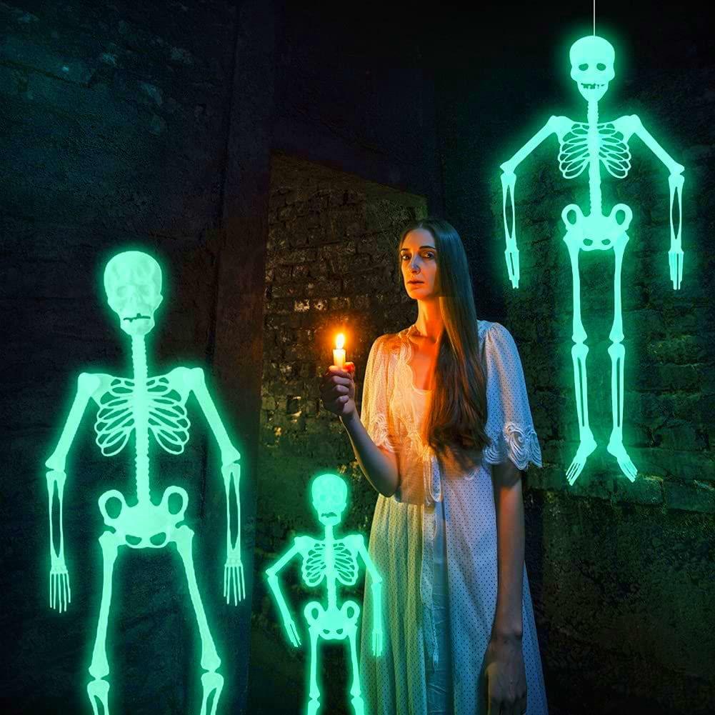Skeleton for Halloween Decoration - Luminous Full Human Body Skull Scary Cemetery Decoration for Halloween Luminous Full Human Body Horror Skeleton Hanging Ornament for Fun House Decoration
