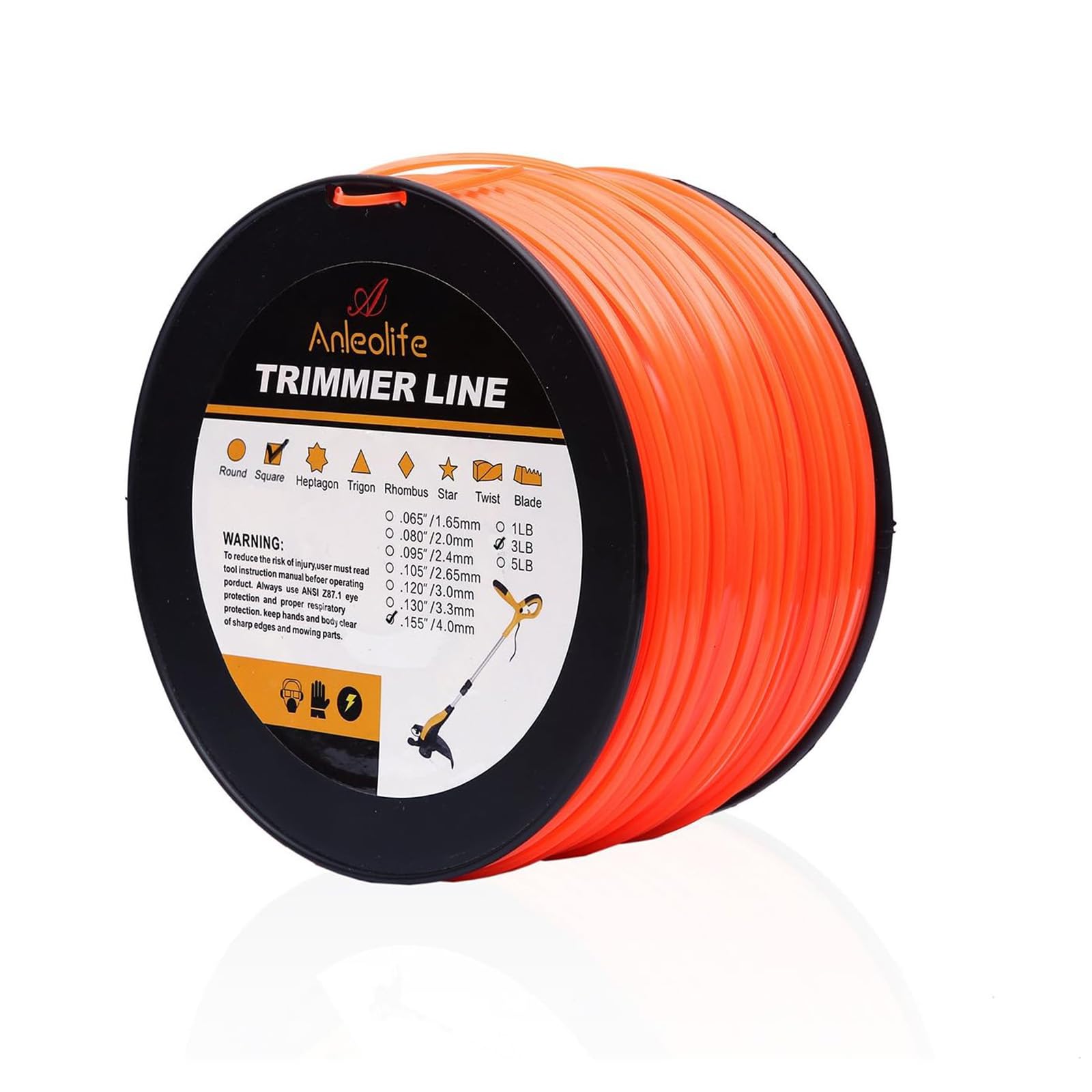Photo 1 of A ANLEOLIFE 3-Pound Commercial Square .155-Inch-by-280-ft String Trimmer Line in Spool,with Built-in Line Cutter, Orange
