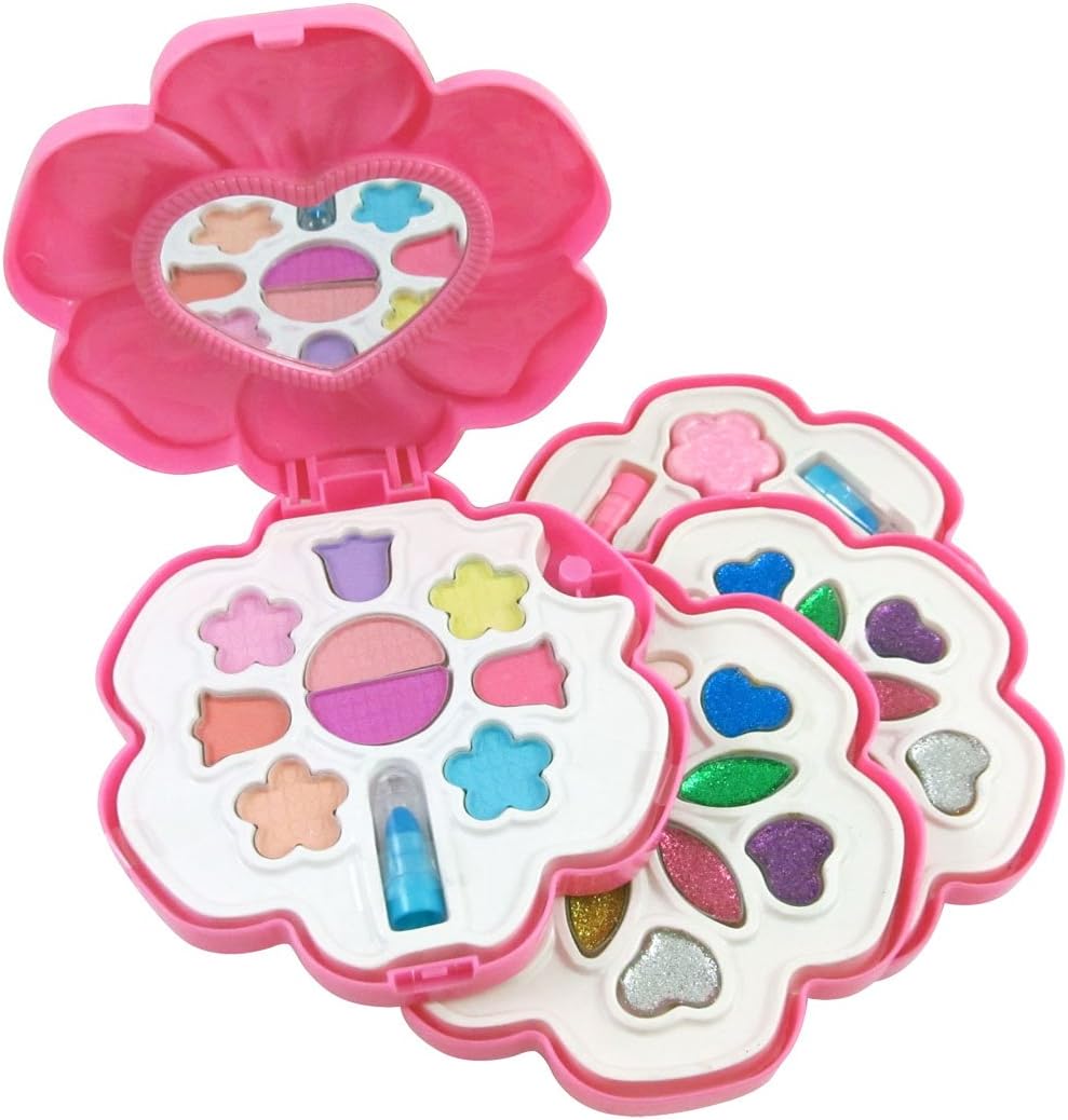 Petite Girls Flower Shaped Cosmetics Play Set - Fashion Makeup Kit for Kids