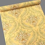 SimpleLife4U Yellow Damask Self-Adhesive Shelf Drawer Liner Moisture Proof PVC Contact Paper 45x300cm