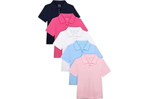 Poroka 5 Pack Girls' School Uniform Short Sleeve Polo Shirts Girl Cotton Uniform Shirts Golf Polo Shirt