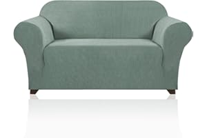 PrinceDeco Stretch Loveseat Sofa Cover Slipcover Couch Cover for 2 Cushion Sofa Washable Sofa Cover for Pets Friendly Furniture Protector Covers with Non Slip Bottom(Loveseat, Sage)