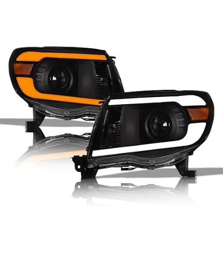 2005–2011 Toyota Tacoma Black Amber Headlights + LED Black Tail Lights Set – PIT66, DOT & SAE Approved