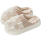 SongKedora Women Checkered Cute Slippers Plush Warm Fuzzy Slipper House Shoes Cozy Winter Indoor Slippers Dorm Bedroom Slides