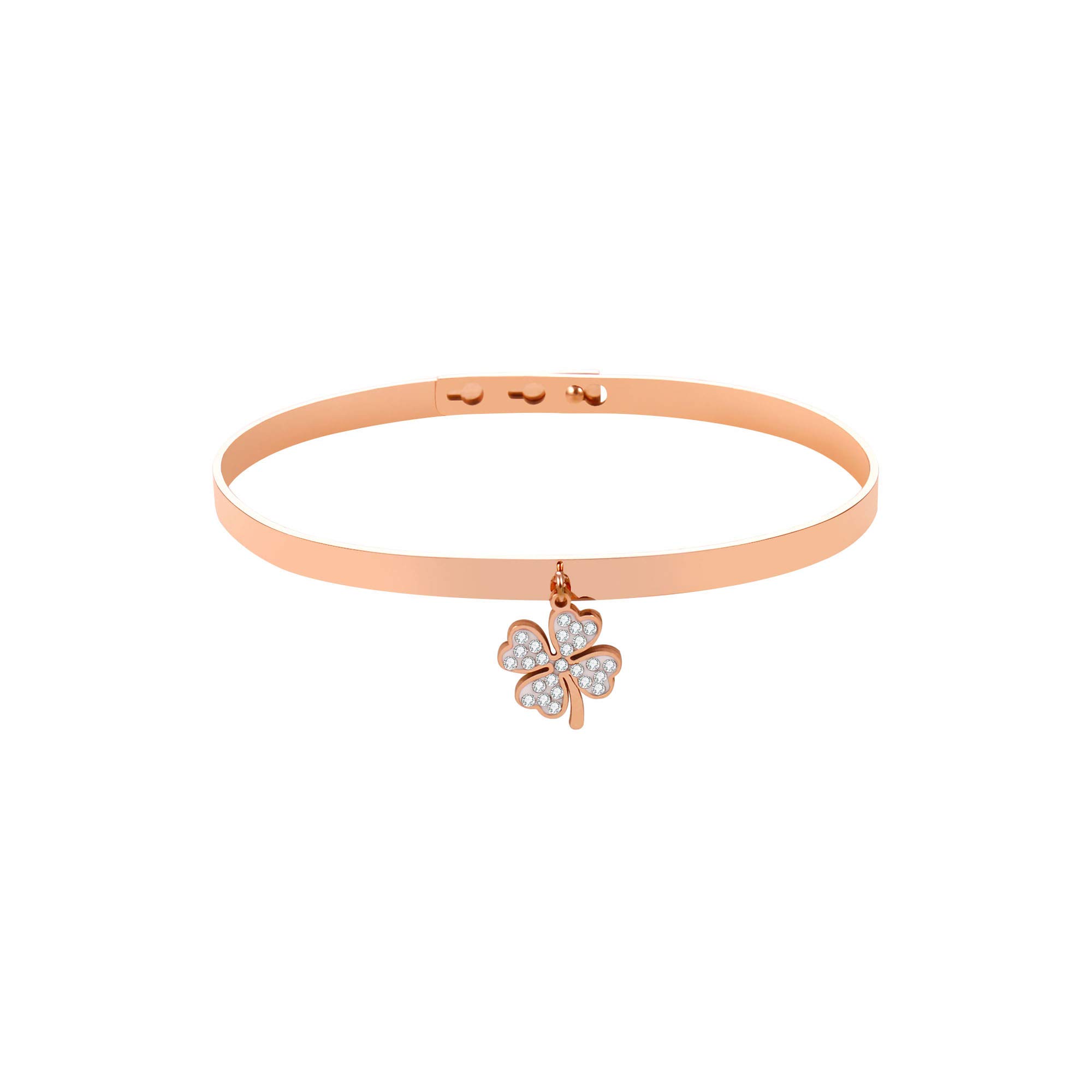 PengJin Four-Leaf Clover Leaf Bracelet for Women, with Dazzling Cubic Zircon, Hypoallergenic Stainless Steel Fashion Jewelry, Adjustable Wide Cuffs, Suitable for Girls' Birthday Gifts