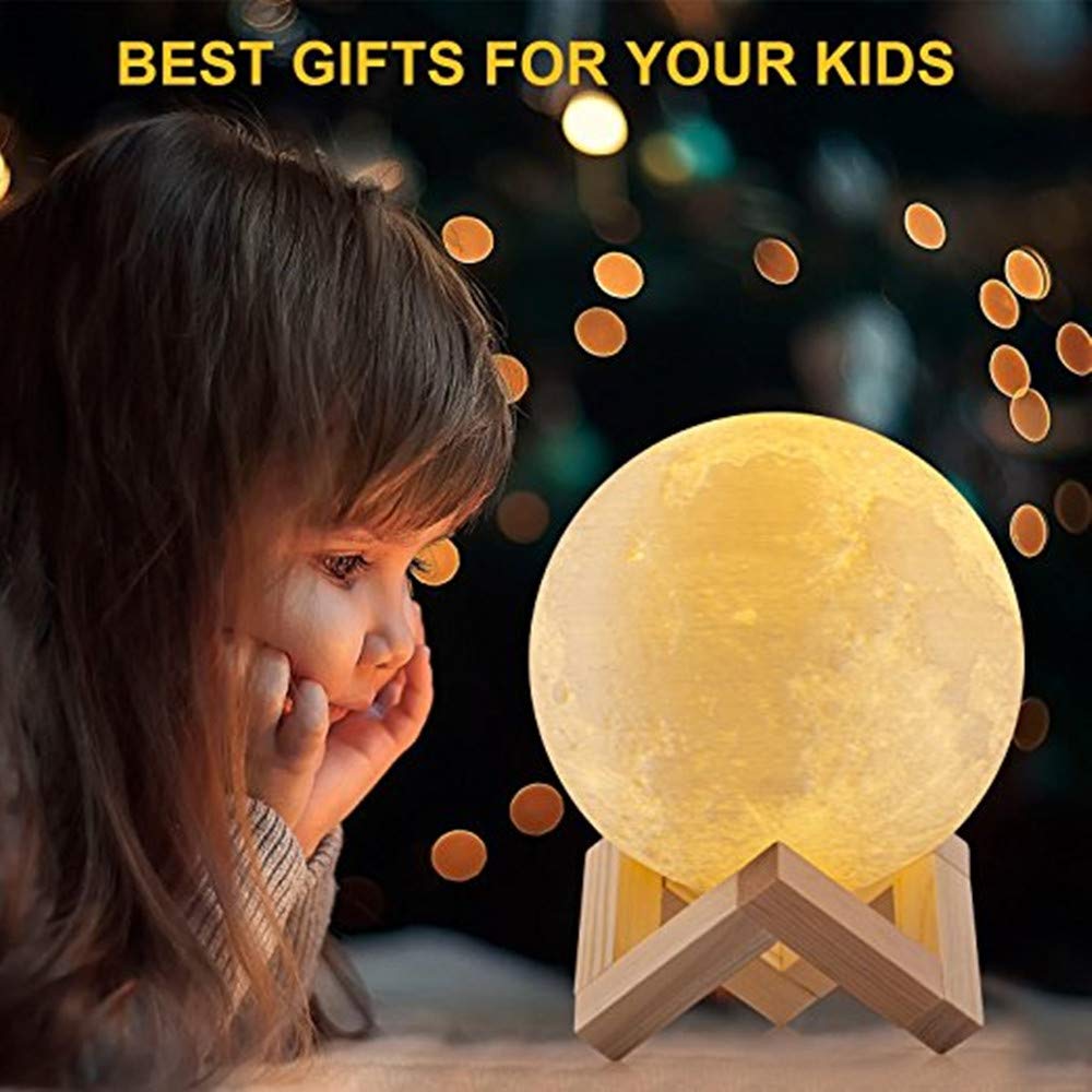 15cm LED Moon Light with Remote Control,3D Print Moon Lamp LED 16 Colors Portable Night with Touch Control,USB Rechargeable + Built-in battery dimmable