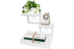 ELITEROO Desk Shelf, Wood Small Bookshelf Desktop Shelves and Organizer, Freestanding 3 Tier Storage Display Stand Home Office Decor for Books Plants Toys, White