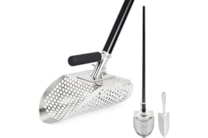 Sand Scoop for Metal Detecting, Stainless Steel Metal Detector Scoop, Metal Detecting Shovel with Long Fiberglass Handle,Sand