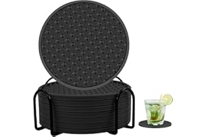 Ouzoustate Coasters for Drinks with Holder-Silicone Black Coasters Set of 8-Cup Coasters for Coffee Table-Cup Mat Drink Coasters for Tabletop Protection and Home Decor