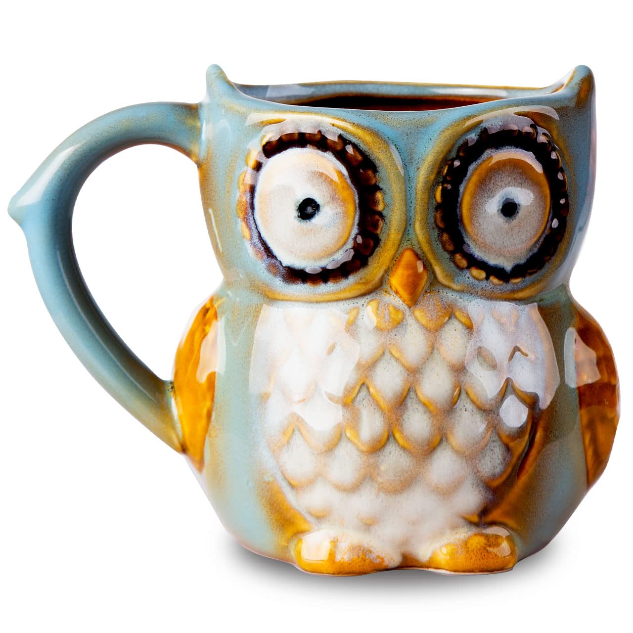 Greencherry Cute Owl Coffee Mug 12 oz for Coffee Tea Cyan Cute Owl Morning Coffee Ceramic Mug (Cyan)