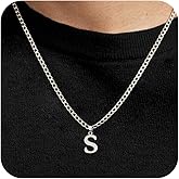 JIKASI Initial A-Z Letter Pendant Necklace for Men Silver Plated Capital Initial Necklace Cuban Link Chain 4mm 20 Inch Jewelry Gift