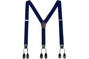 Mens Button End Elastic Suspenders - Adjustable Y shape Formal Suspender