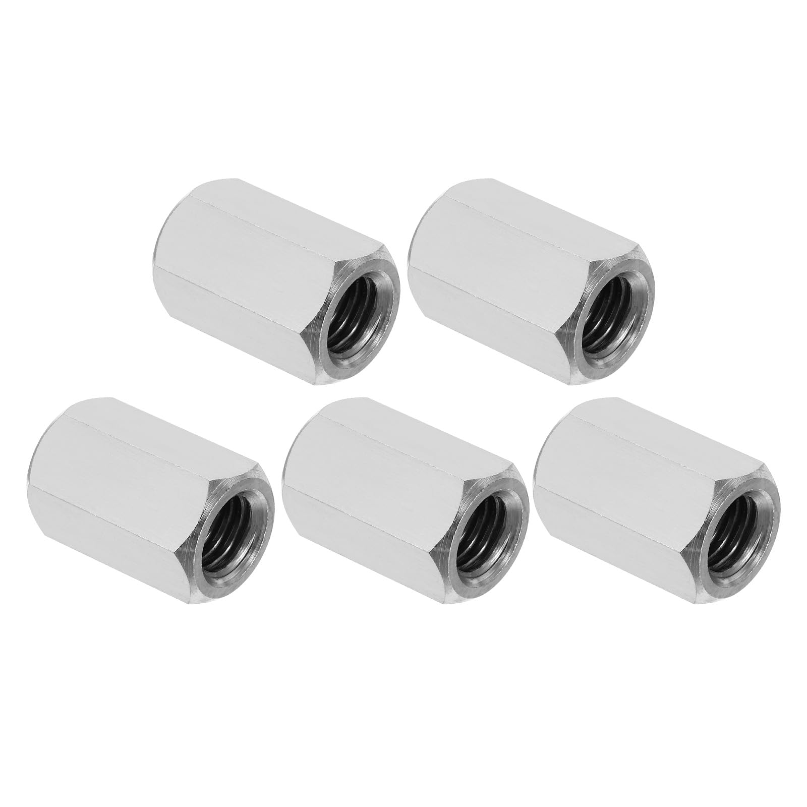 PATIKIL 1/2"-13 UNC 304 Stainless Steel Hex Coupling Nuts, 5Pcs 1.18" Length Fully Threaded Rod Coarse Coupling Nut Studding Connector Fasteners, Silver Tone
