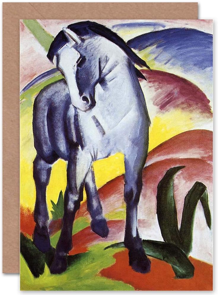 Wee Blue Coo FRANZ MARC BLUE HORSE I 1911 OLD MASTER BIRTHDAY BLANK GREETINGS CARD, Red|black, 6.8 x 4.9 inch