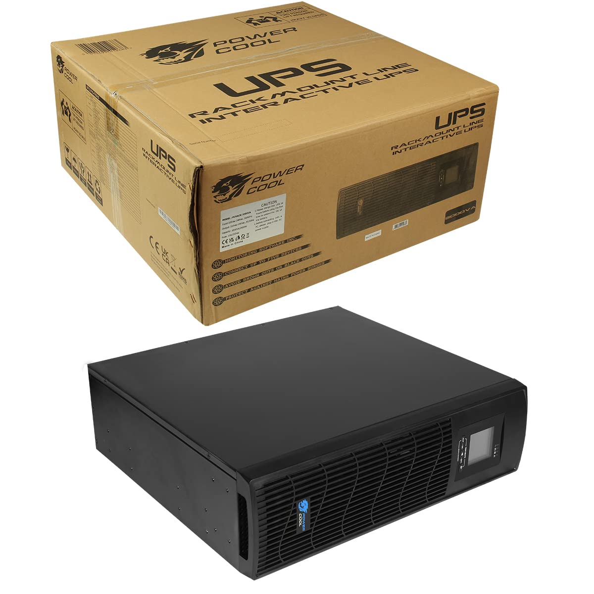 Powercool Rackmount 850VA UPS Battery Backup - 510W - 2U Line-Interactive UPS with AVR, USB Monitoring, RJ45 Surge Protection, 1× UK + 3× IEC C13 Outputs, Generator Compatible | 12V 8Ah Battery