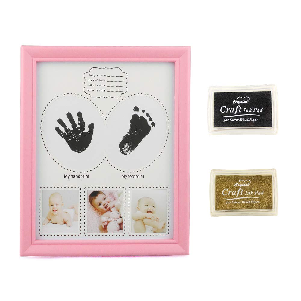 Cmピンク 27 生まれたばかりの手形と足跡のフォトフレームキット赤ちゃんの男の子と女の子の記念写真フレーム記念すべきシャワーの誕生日や幼児のための洗礼ギフト22 B07kq42jwn ベビーフォトフレーム写真立て 第一ネット